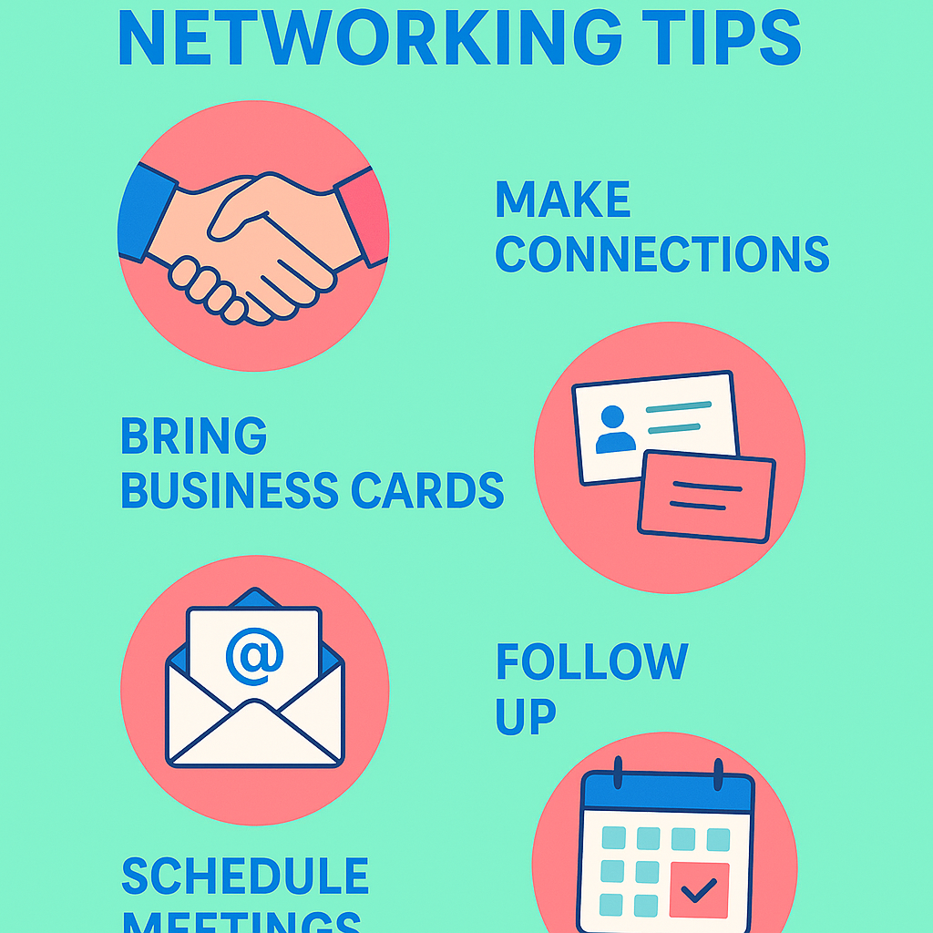 Professional networking tips infographic with key strategies